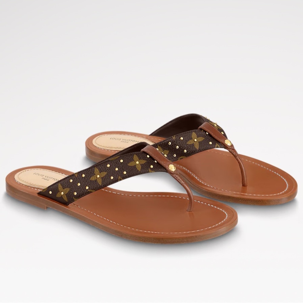 LOUIS VUITTON Sunny Flat thong - 37.5 - gold and brown -brand new